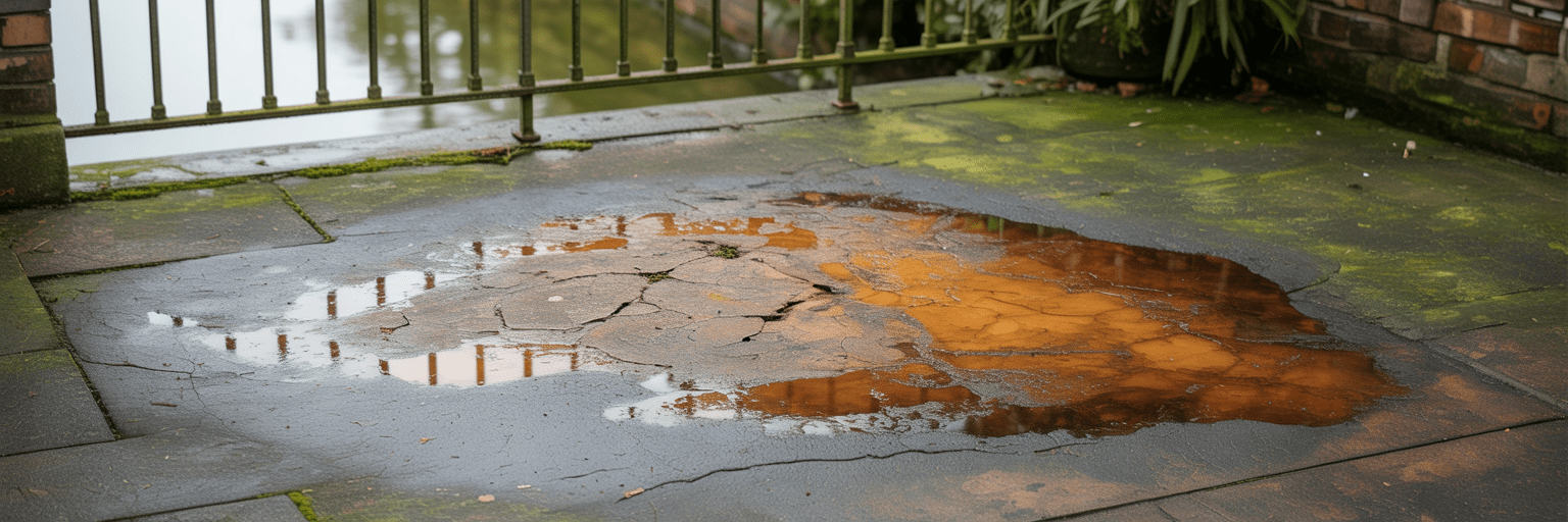 a large rust stain near a homeowner's gate
